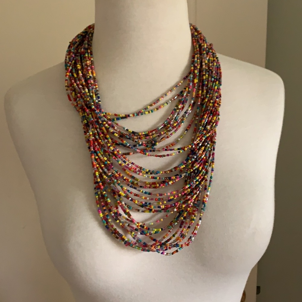 Multicolor Beaded Multi Strand Statement Necklace - image 7